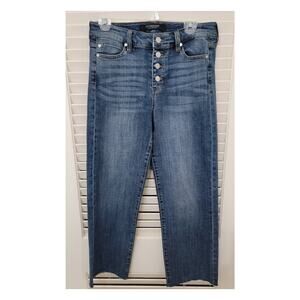 Liverpool The Stove Pipe Button Fly Wide Leg Frayed Hem Jeans
